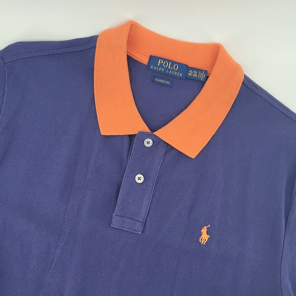 Polo Ralph Lauren Polo Shirt Boys XL 18-20 Blue Orange‎ Classic Fit Pony Logo